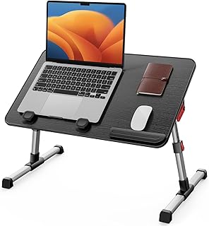SAIJI Bedtafel, in hoogte verstelbaar, met 4 instelbare hoeken, inklapbare laptoptafel, voor bank, vloer, werken, studeren, lezen, schrijven, eten, geschikt voor laptops tot 17 inch (60 x 33 cm,