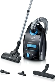 Siemens Stofzuiger met zak Q5.0 Extreme SilencePower VSQ5X1232, voor mensen met allergieën, hygiënefilter, sterk zuigvermogen: parket, tapijt, tegels, lange kabel, Made in Germany, 850 W, zwart