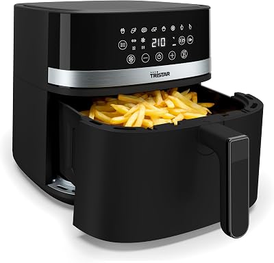 Tristar Digitale Airfryer, 8L Inhoud, 2000W, LED-Touchscreen, 7 Programma’s + Handmatig, Voorverwarmen, Warmhoudfunctie, Schudherinnering, PFAS-vrije Anti-aanbaklaag, FR-9418