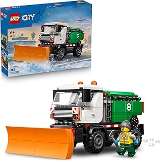 LEGO City Snowplough Truck Toy - Model Kit w/a Minifigure, Tools & Gritter Function - Birthday Gift Idea for 6+ Year Old Boys & Engineering Fans - 60490