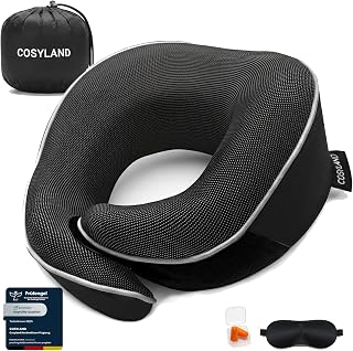 COSYLAND Nekkussen vliegtuig en auto - 360° ondersteuning traagschuim reiskussen verstelbaar - ergonomisch nekkussen volwassenen incl. zak, slaapmasker en oordopjes - wasbaar