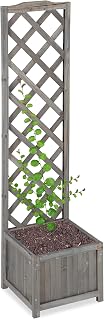 Relaxdays klimrek met plantenbak, weerbestendig, hout, voor balkon, tuin, rozen, klimop, 25 l, rankhulp, grijs