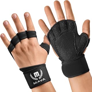 Mava Sports Geventileerde trainingshandschoenen met geïntegreerde polsbandages en volledige palmsiliconen vulling, extra grip en geen eelt. Perfect voor gewichtheffen, powerlifting, pull-ups,