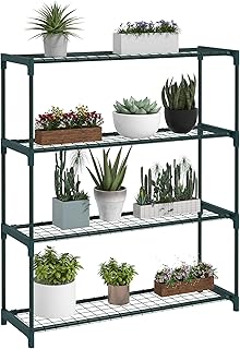Outsunny Bloemenrek, plantenhouder, 4 niveaus, binnen en buiten, staal, afmetingen: 89 x 28 x 107 cm (l x b x h), groen