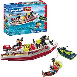 PLAYMOBIL Action Heroes 71464 Brandweerboot met waterscooter, spannende waterredding, inclusief duikbril en vinnen, leuk fantasierijk rollenspel, duurzaam speelgoed voor kinderen vanaf 4 jaar