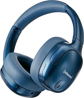 Intenso O400HA Over-Ear Hoofdtelefoon, hybride actieve ruisonderdrukking, tot 75 uur looptijd en Bluetooth 5.3, met muziekmodus, transparantiemodus en snelle oplaadtijd, blauw