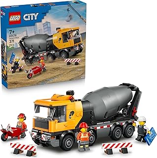 LEGO City Cement Mixer Truck Toy - Educational Construction Site Vehicle Model w/ 3 Minifigures, Rotating Drum & Pouring Function - Birthday Gift Idea for 7+ Year Old Boys - 60478