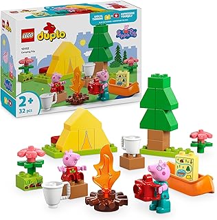 LEGO DUPLO Peppa Big Kampeertrip Montessori Speelgoed voor 2 jaar en Ouder, Jongens en Meisjes met een Tent, Kampvuur, Kano en 2 Figuren, Fijne Motoriek en Kleuren Sorteren voor Peuters 10452