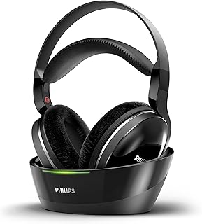 Philips Kabelloser TV Kopfhörer Over Ear SHD8850/12 Wireless HiFi Kopfhörer (Exzellenter Sound, Hi-Res Audio, 30 m Reichweite, Dockingstation, Velours-Ohrpolster) Schwarz