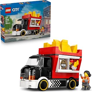 LEGO City Fries Food Truck Toy - Vehicle Model Kit w/Removable Shop, 2 Minifigures & Play Food Accessories - Birthday Gift Idea for 5+ Year Old Boys - 60488