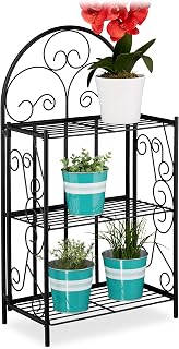 Relaxdays, Zwart bloemenrek, inklapbaar, 3 niveaus, balkon, tuin en binnen, metaal, plantenrek (h x b x d) 83 x 44,5 x 25 cm, 1 stuk