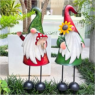 Tuinkabouter standbeeld buiten metalen kabouter tuin kunst 45 cm kabouter beeldje decoratieve palen voor vakantie kerst gazon patio tuin decor - 2 stuks