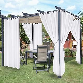 LORDTEX Waterdichte gordijnen voor binnen/buiten voor terras, thermisch geïsoleerd, zonblokkerende afneembare verduisterende gordijnen voor slaapkamer, veranda, pergola, cabana, 52 x 84 inch, 2 panelen, wit