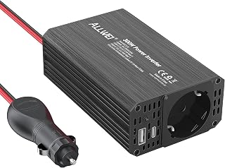 ALLWEI 300W spanningsomvormer 12V 230V omvormer met Type-C & USB-poort - opladen van mobiele telefoons, laptops en andere apparaten, voor auto, caravan, camping, (zwart)