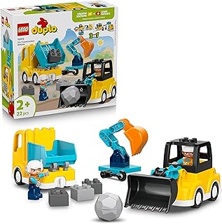 LEGO DUPLO 3-in-1 Bouwvoertuigen – Educatief Montessori Speelgoed voor Peuters met Vrachtwagens, Graafmachine en Lader – Cadeau-idee voor Jongens en Meisjes vanaf 2 Jaar – 10475