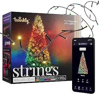 Twinkly Strings 400 LED RGB+Wit, LED Lichtsnoer Voor Buiten & Binnen, LED Verlichting Smart Multikleur, Compatibel met Alexa & Google Home, IP44, App Controle, Zwart Snoer, 32m