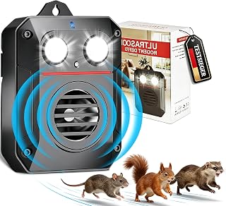 MEKEET Ultrasone marterverschrikker met variabele frequentie met bewegingssensor en flitslicht voor huis, schuur, zolder en garage