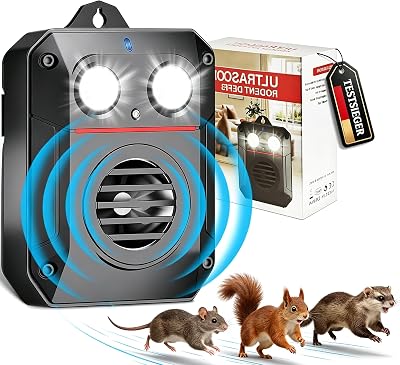 MEKEET Ultrasone marterverschrikker met variabele frequentie met bewegingssensor en flitslicht voor huis, schuur, zolder en garage