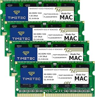 Timetec 32 GB KIT (4x8 GB) compatibel met Apple DDR3 1333 MHz PC3-10600 CL9 voor iMac (midden 2010 27 inch, midden 2011 21,5/27 inch) SODIMM MAC RAM-upgrade voor iMac 11,3/12,1/12, 2