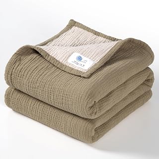 Lulu moon Mousseline babydeken, katoenen dekbed voor peuters, omkeerbaar kinderdekbed voor baby's, jongens en meisjes, 120 x 120 cm (olijf)