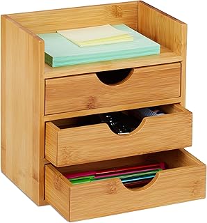 Relaxdays bureau organizer, plank, 3 laden, voor kantoorbenodigdheden, bamboe ladenbox, h x b x d: 21 x 20 x 13 cm natuur, 1 stuk