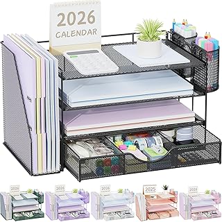 gianotter 4-laags bureauorganizer met laden, bestandshouders, brievenbakken en pennenhouders - werkruimteaccessoires voor kantoorbenodigdheden (zwart)