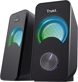 Trust Arys Compacte Luidsprekerset 2.0 met RGB LED-verlichting, Zwart | 3.5mm Jack, met USB-voeding, PC Speakers voor Computer Laptop Desktop
