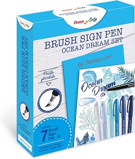 Pentel SES15C Brush Sign Pen Sketching Set Ocean Dream & notitieboek