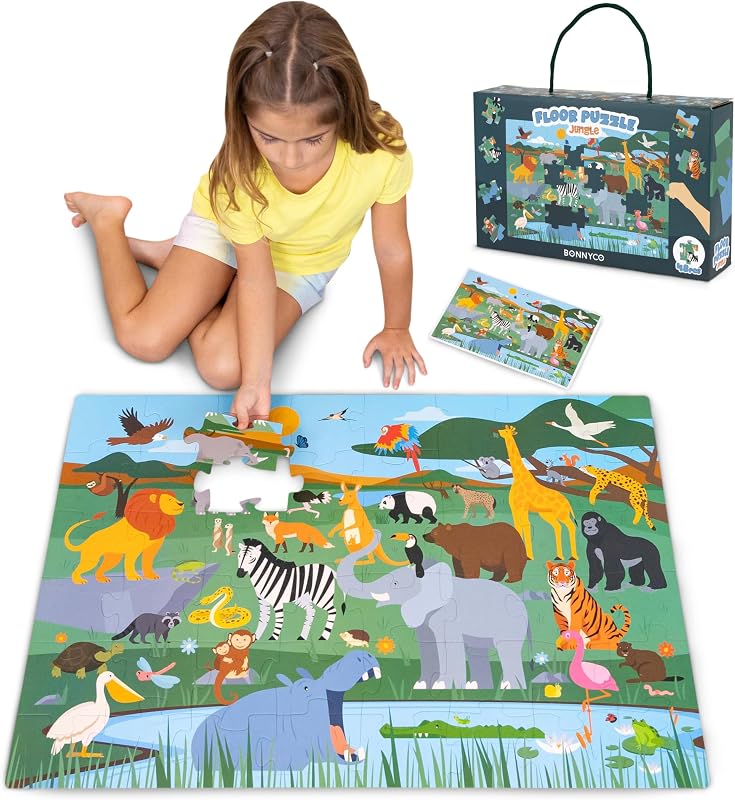 BONNYCO Reuze Vloerpuzzel met Jungledieren met 48 Grote Stukken. - outlet/retourdeal