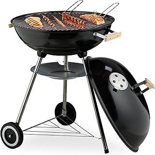 Relaxdays kogelbarbecue, Ø 54 cm, barbecue voor buiten, met wielen, asvanger, luchtrooster, houtskoolbarbecue, zwart