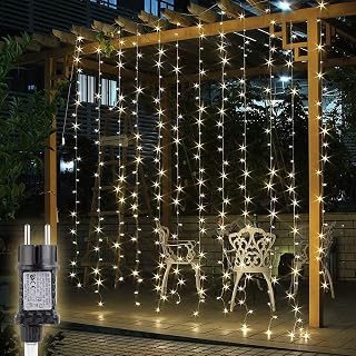 SALCAR Led-lichtgordijn voor buiten, 2 x 3 m, lichtketting, gordijn voor binnen met 8 modi en geheugen, kerstverlichting voor buiten, tuin, warmwit