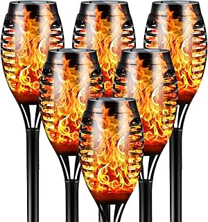 Flowood Zonnelampen voor Buiten, 6 Stuks, 53 cm Hoog, Flikkerende Dansende Vlamlampen, IP65 Waterdicht, Landschapsverlichting, Automatisch Aan/Uit voor Tuin, Terras, Pad, Gazon