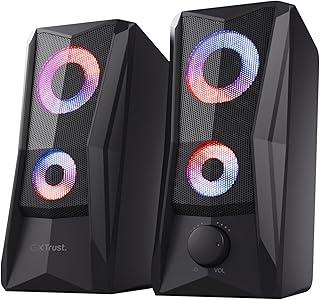 Trust Gaming GXT 606B Javv 2.0 Luidsprekers met RGB Verlichting, 12W (6W RMS), USB-voeding, 3,5 mm Audioaansluiting, Compacte Luidsprekerset, Stereo PC Speaker Set voor Computer, Laptop - Zwart