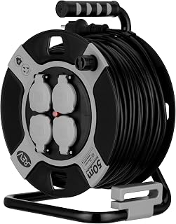 REV Kabelhaspel EX 50 m outdoor verlengkabel buiten IP44, ideaal voor tuin en camping, 4-voudig, H05VV-F, grijs