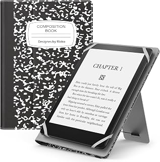 MoKo Universele hoes voor 6 inch, 7 inch eReaders Tablet -Kobo/Voyaga/Lenovo/Sony E-Book, Folio Shell Cover Case, Lichtgewicht PU Lederen Case met Handriem/Standaard, Zwart Notebook
