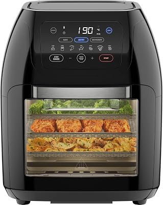 Chefman Rotisserie Air Fryer dehydrator, convectie-oven, 8 touchscreen-voorsets fry, roest, dehydraten en bakken, BPA-vrij, auto-shutoff, accessoires inbegrepen, XL familiemaat