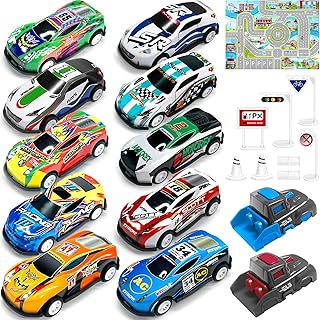 21 Matchbox autoset, 10 stuks, metaal, klein autospeelgoed, speelgoed auto's met luciferstarter, stadsmat, opbergtas voor jongens en meisjes van 3, 4, 5 jaar