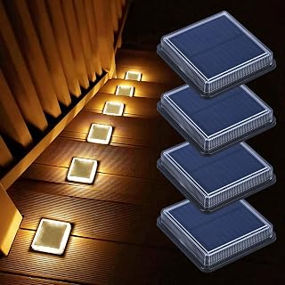 Lacasa 4 stuks zonnelampen voor buiten, tuin, vloer, warmwit, 3000 K, 50 lm, led, brugverlichting op zonne-energie, waterdicht, IP68, auto aan/uit, verlichting voor paden, tuintreden, terras, trap,
