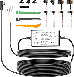 Dash Cam Hardwire Kit, USB-C netsnoer voor auto-dashboardcamera-oplader, 12 V-24 V tot 5 V, 3 kernen, 4 soorten/8 adapters en 4 zekeringen