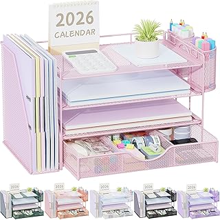 gianotter Papieren organizer met archiefhouder voor bureau, brievenbak met 4 niveaus, bureauorganizers en accessoires - werkruimteorganisatoren met lade en 2 pennenhouder voor kantoorbenodigdheden
