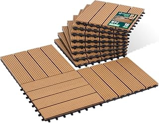 vounot® Set van 16 WPC kliktegels, 30 x 30 cm, terrasroosters, antislip en drainage, op maat te snijden, waterbestendig, voor balkon, tuin, terras, zwembad, houtkleur