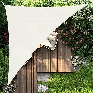 HENG FENG Schaduw Zeil Driehoek 3x3x4.25m Waterdicht Zonnescherm Zeil PES Polyester with 95% UV Blok for Buiten Patio Tuin Crème
