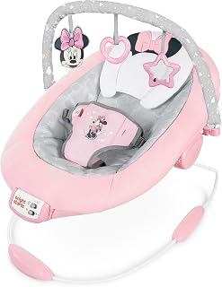 Bright Starts Minnie Mouse Rosy Skies vibrerende wip met muziek, volumeregelaar, 3 speelgoed, veiligheidsgordel, antislip voetjes en meer, Minnie Mouse, 1 stuk (1 stuk)