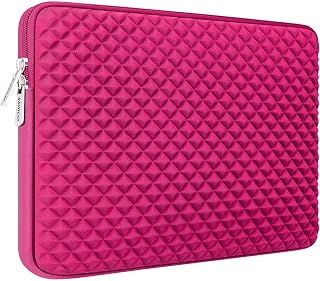 RAINYEAR 14 Inch Laptop Sleeve Diamond Foam schokbestendig gevoerde Case pluizige voering beschermende Rits Cover Draagtas Compatibel met 14" Notebook computer Tablet Chromebook(Donker Roze)