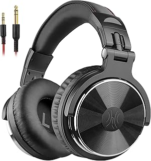 OneOdio Over Ear Hoofdtelefoon met Kabel, 50mm Driver, Bass Sound, 6.35 & 3.5mm Jack, Share Port, Gesloten DJ Koptelefoon voor Studio, Podcast, Monitor, Mobiel, PC, MP3/4 (Pro-10 Zwart)