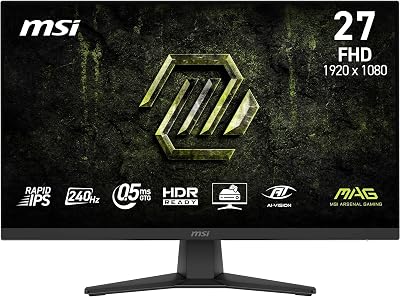 MSI MAG 272F X24 Gaming Monitor 27 inch FHD - Rapid IPS-paneel 1920 x 1080, 240 Hz/0,5 ms, HDR Ready, Eye Care, AI Vision HDMI 2.0b, P 1.2a, randloos design, VESA, zwart