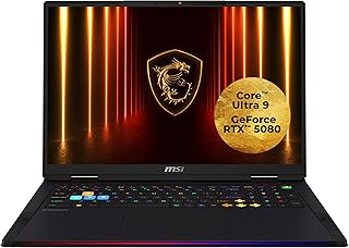 MSI Raider 18 HX AI Gaming-laptop, 18" UHD+ mini-LED-display, Intel Core Ultra 9, NVIDIA GeForce RTX 5080, 64 GB DDR5 RAM, 4 TB SSD, Windows 11 Home, QWERTZ toetsenbord, zwart, A2XWIG-075