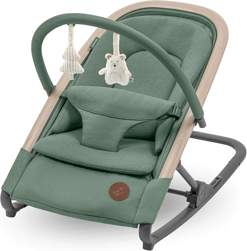 Maxi-Cosi Kori 2-in-1 Baby wipstoel met Speelgoedboog, 0-2 jaar, tot 15 kg, Baby Bouncer, 3 Ligstanden met één Hand, Easy-in Harnas, Lichtgewicht en Compact, 2 Speeltjes, Eco Care, Beyond Green