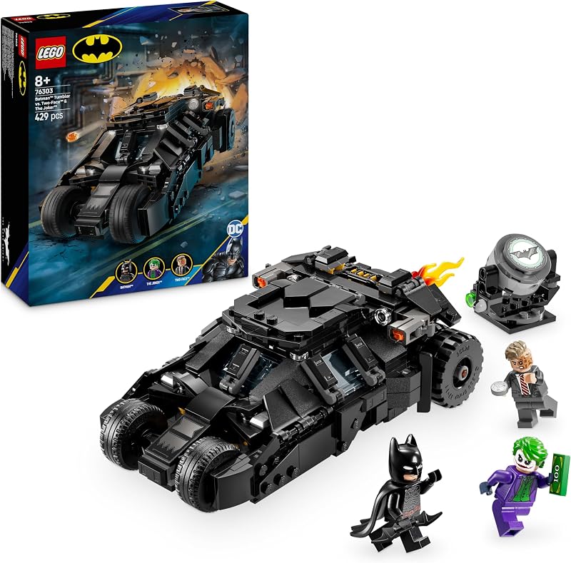 LEGO DC Batman: Batman Tumbler vs. Two-Face en The Joker Dark Knight Batmobile Auto Speelgoed voor 8 jaar en Ouder met 3 Minifiguren, Superhelden Voertuig Bouwpakket voor Kinderen 76303
