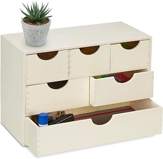 Relaxdays miniladekast hout, HBD: 28 x 40 x 20 cm, spulletjes opbergen, om zelf te versieren, 6 vakken, naturel